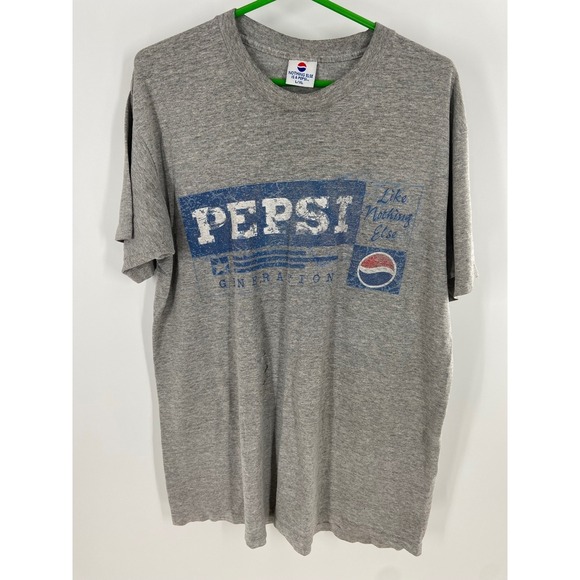 Pepsi Men's T-Shirt Gray L/XL Cotton Vintage Brand Logo Graphic